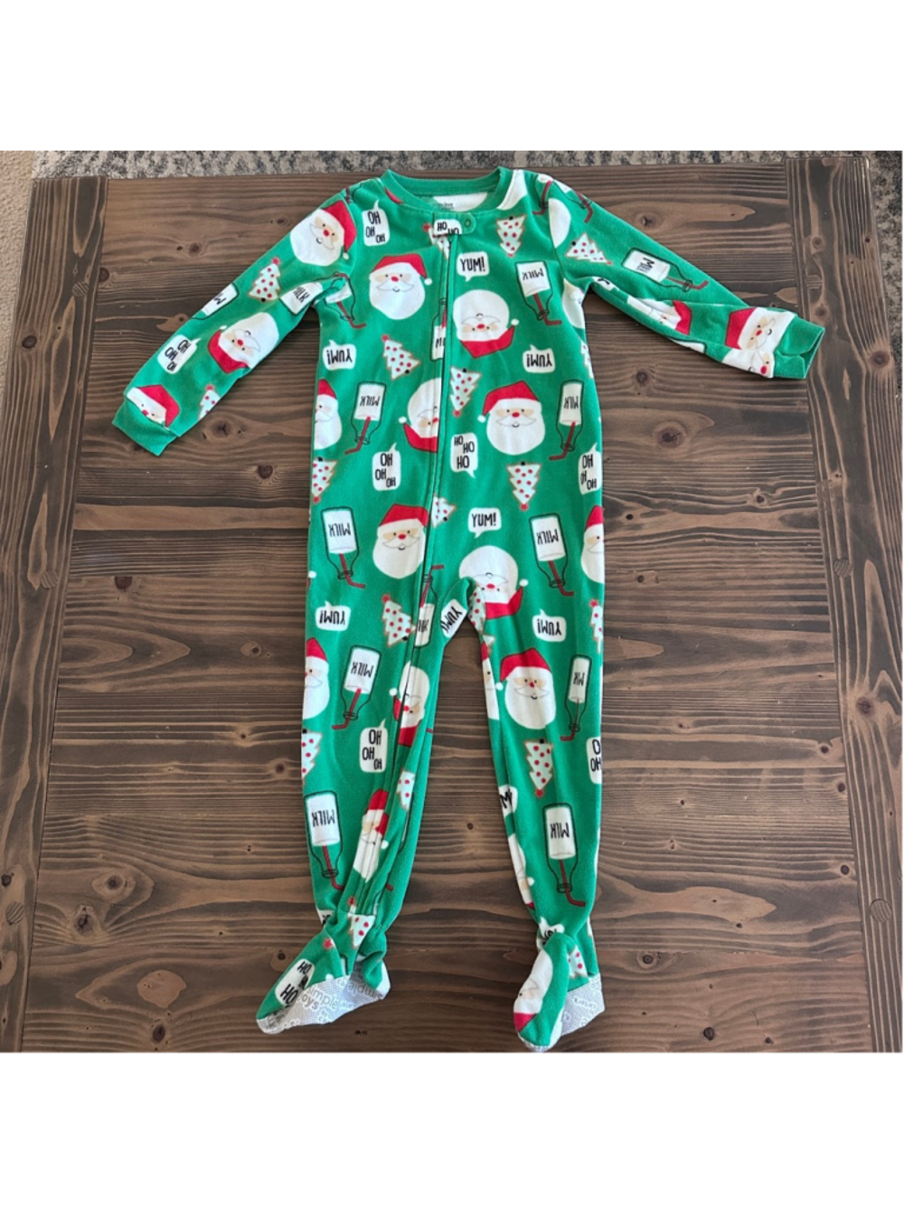 Simple Joys by Carter's Girls 4T Green Santa Fleece Footed Pajama Set